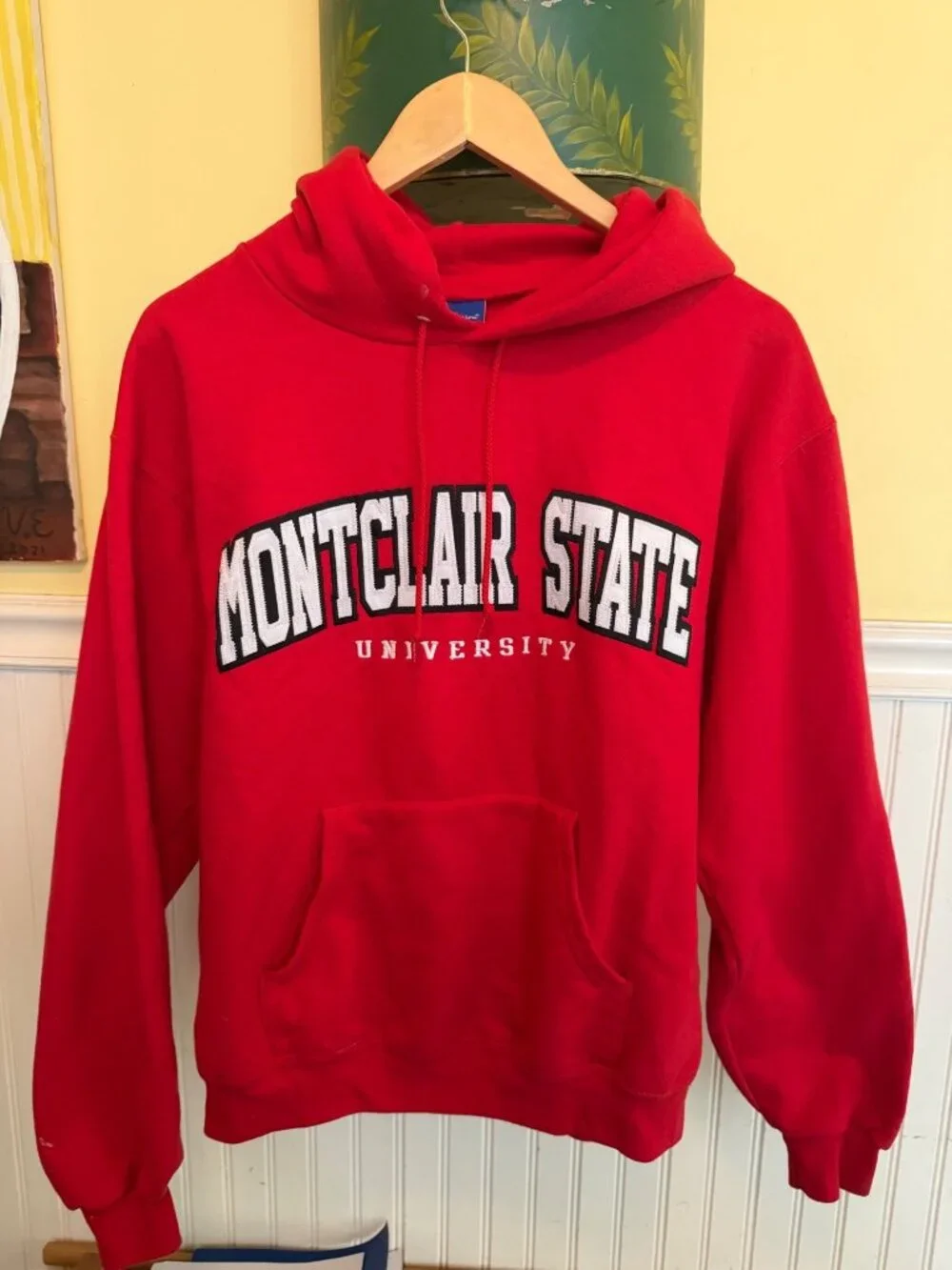 Montclair State University Champion Red Hoodie Sweatshirt Mens M - Picture 1 of 3